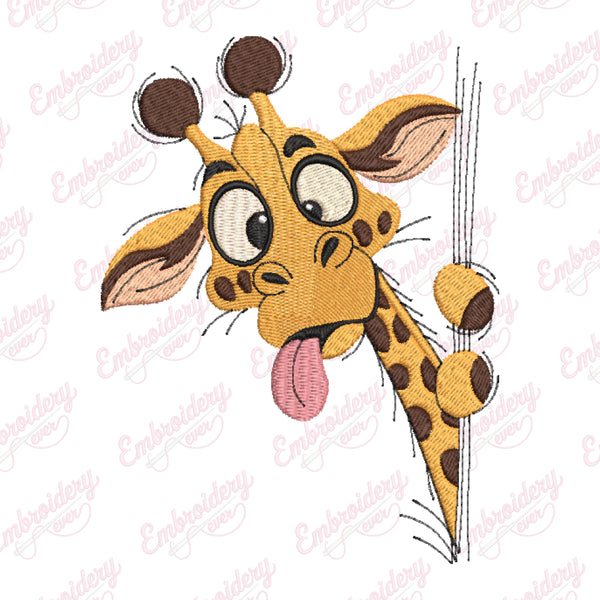 Funny Peeking Giraffe Embroidery Design