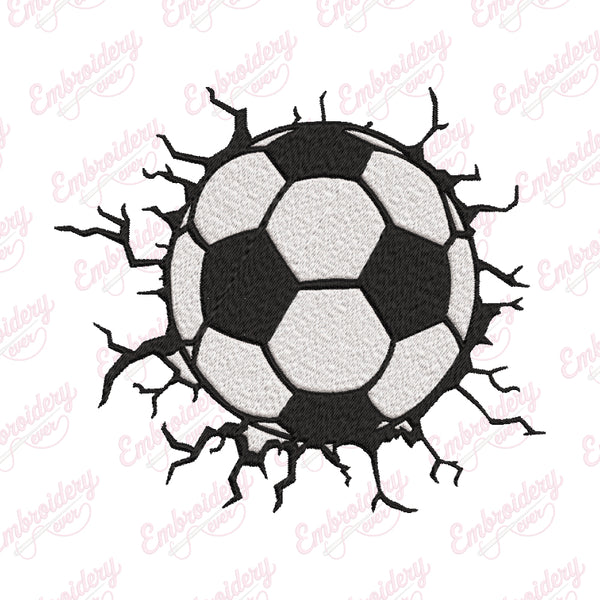 Soccer Ball Coming in Cracked Wall Embroidery Design