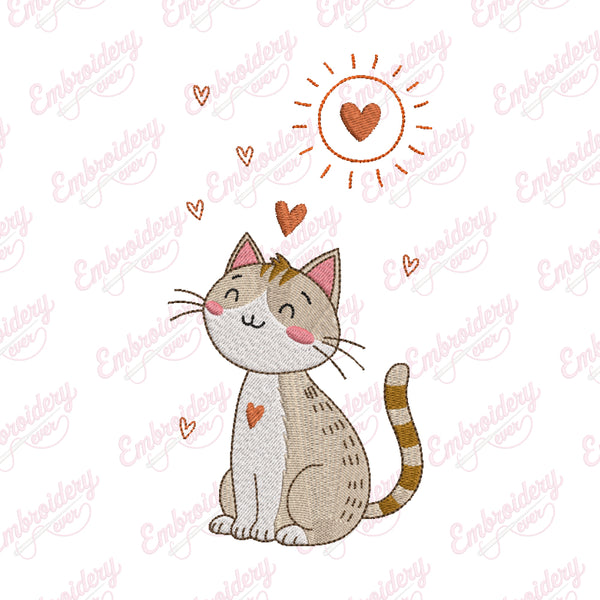 Colorful Cute Cat Embroidery Design