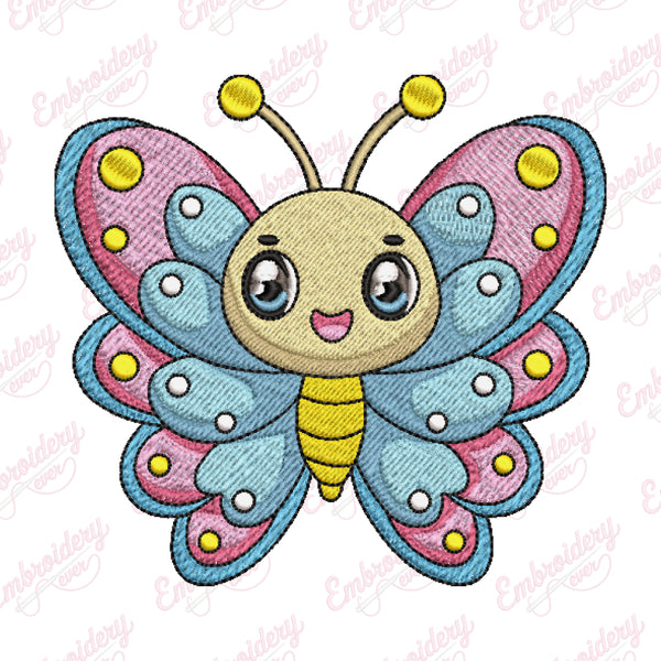 Cartoon Butterfly With Cute Face Embroidery Design