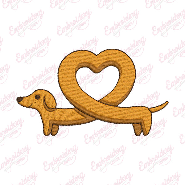 Heart Shaped Dachshund Dog Embroidery Design