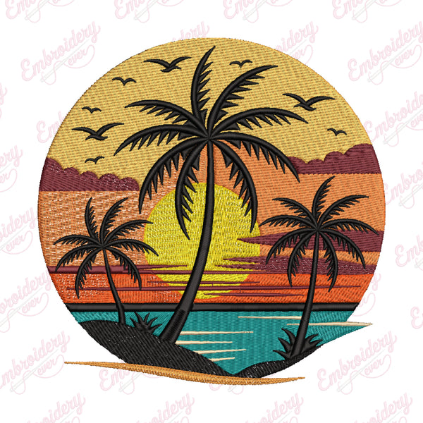 Sunrise Over the Beach Patch Embroidery Design