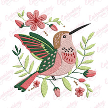 Tropical Leaves And Flowers With Bird Embroidery Design