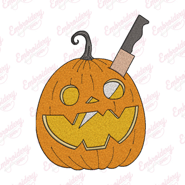 Halloween Pumpkin With Knife Embroidery Design