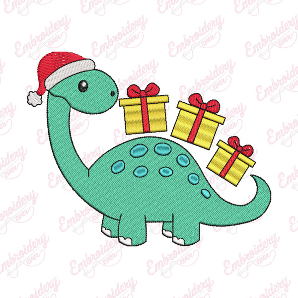 Christmas Dinosaur Delivers Gifts Embroidery Design