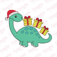 Christmas Dinosaur Delivers Gifts Embroidery Design