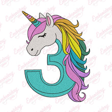 Unicorn Number 3rd Birthday Embroidery Design