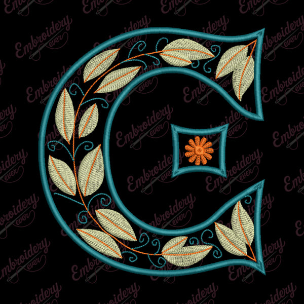Floral Alphabet Letter C Embroidery Design