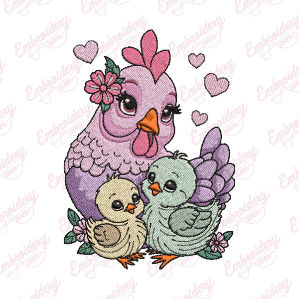 Chicken Family Embroidery Design