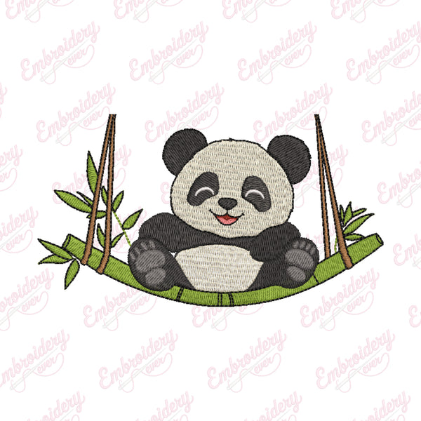 Panda Sitting On A Plate With Bamboo Embroidery Design