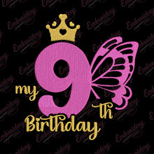 Butterfly My 9th Birthday Machine Embroidery Design