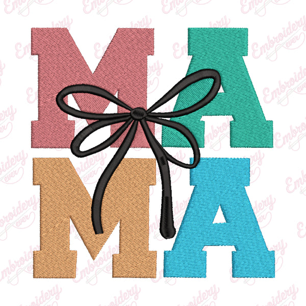 Mama With Bow Embroidery Design