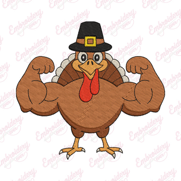 Muscular Thanksgiving Turkey Embroidery Design