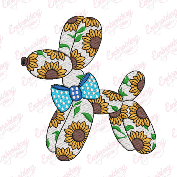 Funny Sunflowers Balloon Dog Embroidery Design