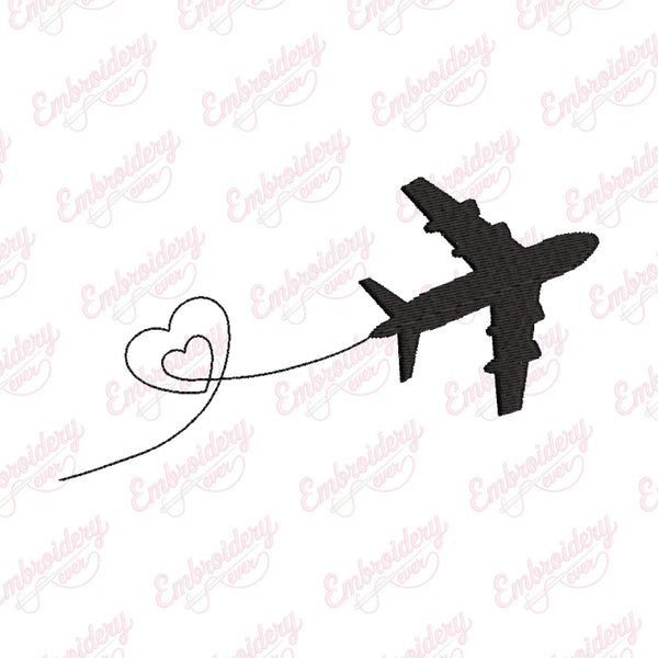 Airplane Love Embroidery Design