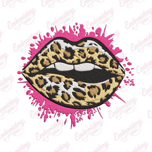 Leopard Print Lips Embroidery Design