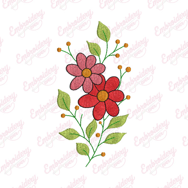 Simple Red Flowers Embroidery Design