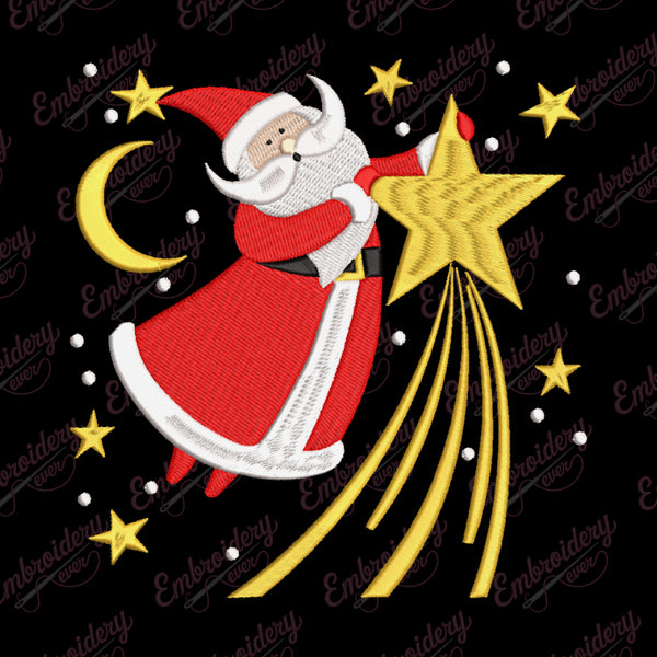 Santa Amidst The Stars Christmas Embroidery Design