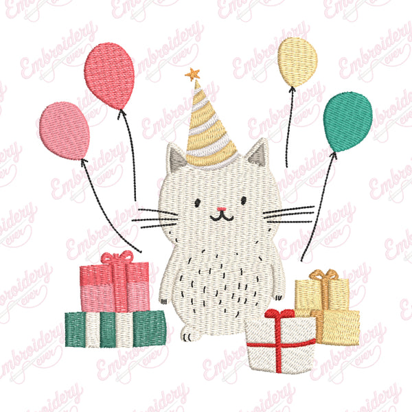 Cute Cats Birthday Party Embroidery Design