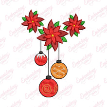 Christmas Poinsettia And Ornaments Embroidery Design
