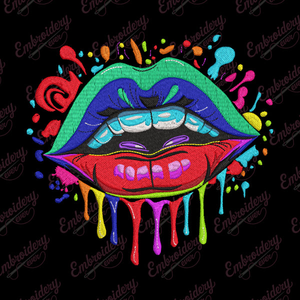 Colorful Lips Embroidery Design