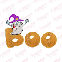 Scary Ghost Coming Out Of Boo Text Halloween Embroidery Design