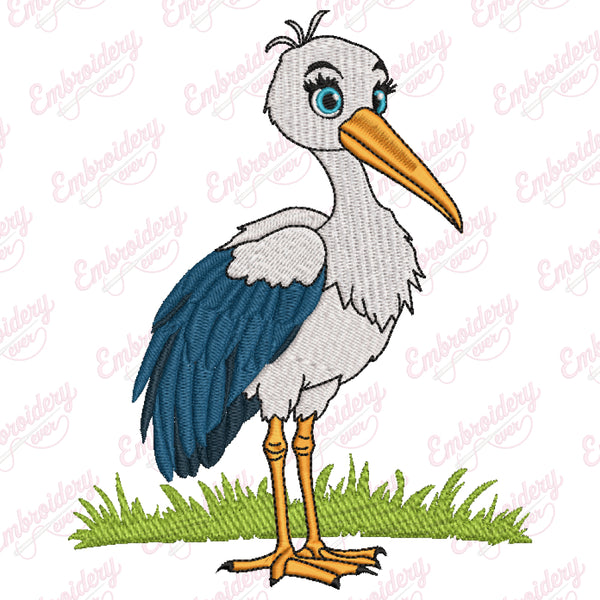 Elegant Stork Bird Embroidery Design Instant Digital Download