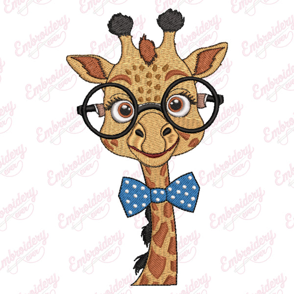 Cartoon Giraffe With Glasses Embroidery Design