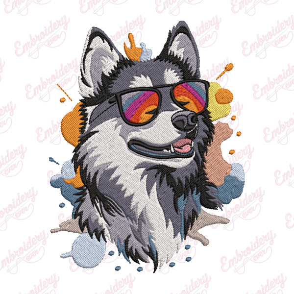 Colorful Husky Dog Embroidery Design