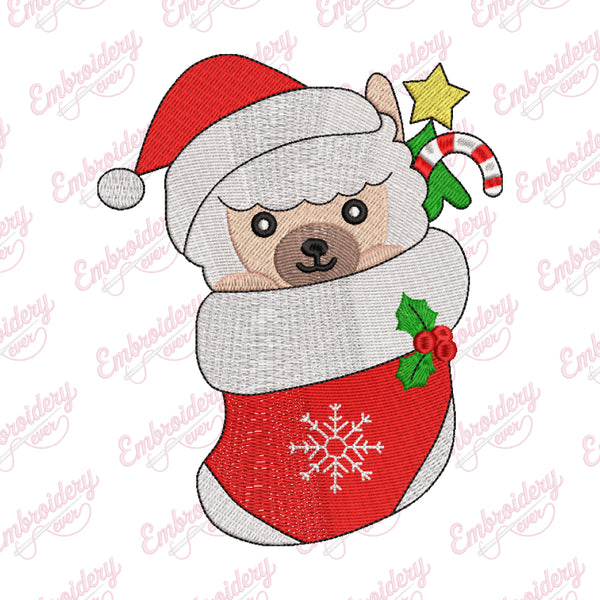 Christmas Llama In Stocking Embroidery Design