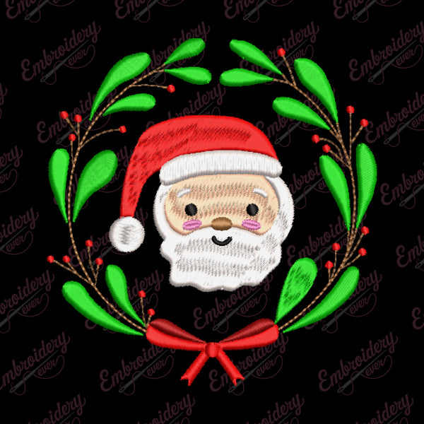 Christmas Wreath Santa Claus Embroidery Design