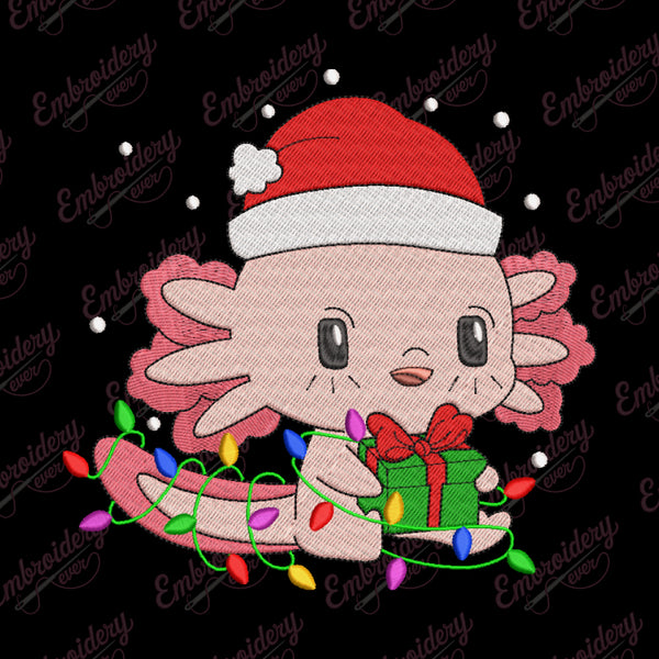 Axolotl Christmas Lights Embroidery Design