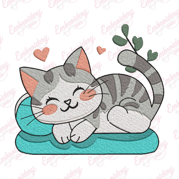Cute Sleeping Cat Embroidery Design