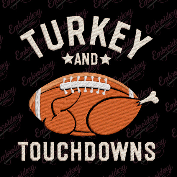 Turkey And Touchdowns Embroidery Design For Thanksgiving