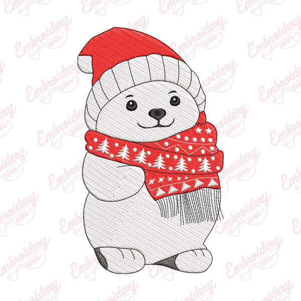 Christmas Polar Bear Embroidery Design