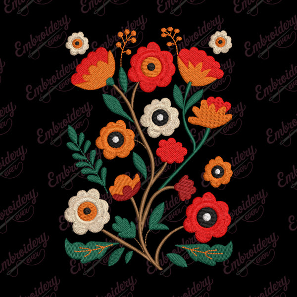Colorful Spring Flowers Embroidery Design