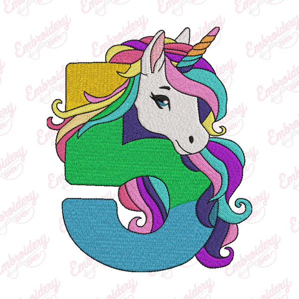Unicorn Number 5th Birthday Embroidery Design