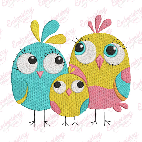 Funny Birds Machine Embroidery Design
