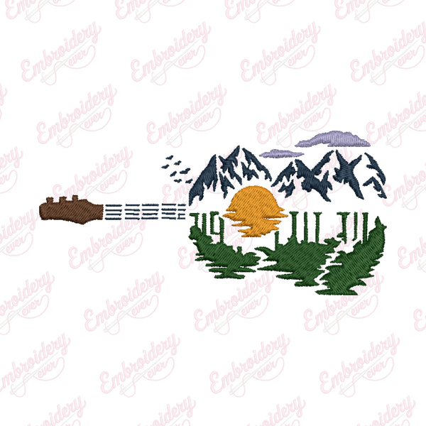 Guitar Sunset Embroidery Design