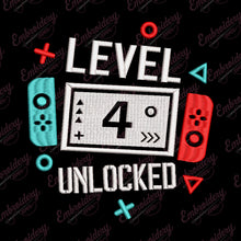 Level 4 Unlocked Gamer Birthday Embroidery Design