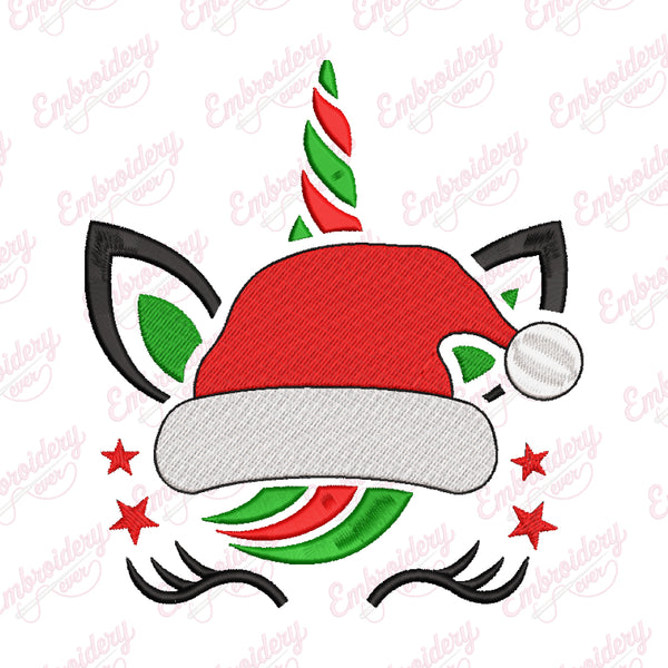 Christmas Unicorn Face Embroidery Design