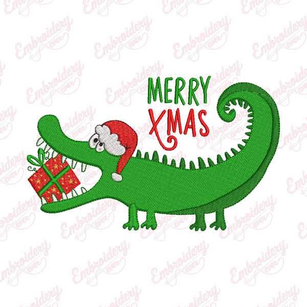 Xmas Crocodile Alligator Cheer Embroidery Design
