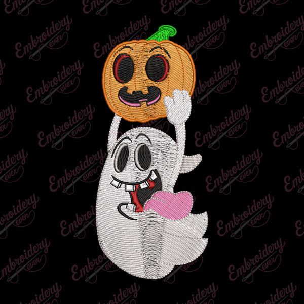 Ghost With Pumpkin Halloween Embroidery Design