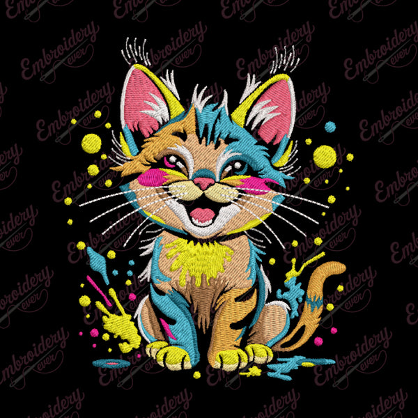 Colourful Artistic Cat Embroidery Design