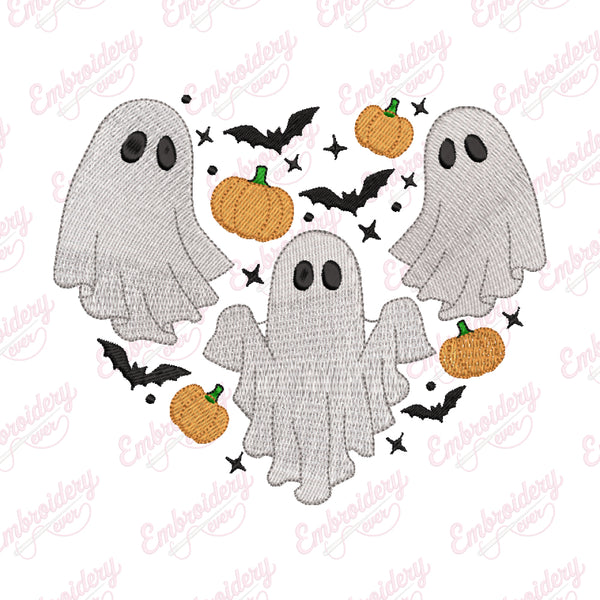 Halloween Ghost Heart Embroidery Design