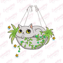 White Cat In The Plant Pot Embroidery Design