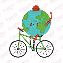 Planet Earth Riding Bicycle Embroidery Design