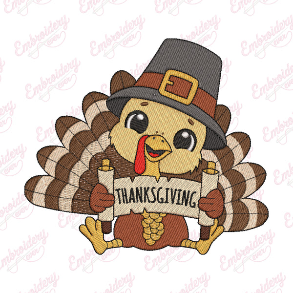 Little Turkey Thanksgiving Embroidery Design