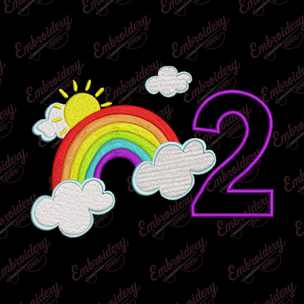 Rainbow Birthday Number 2 Embroidery Design