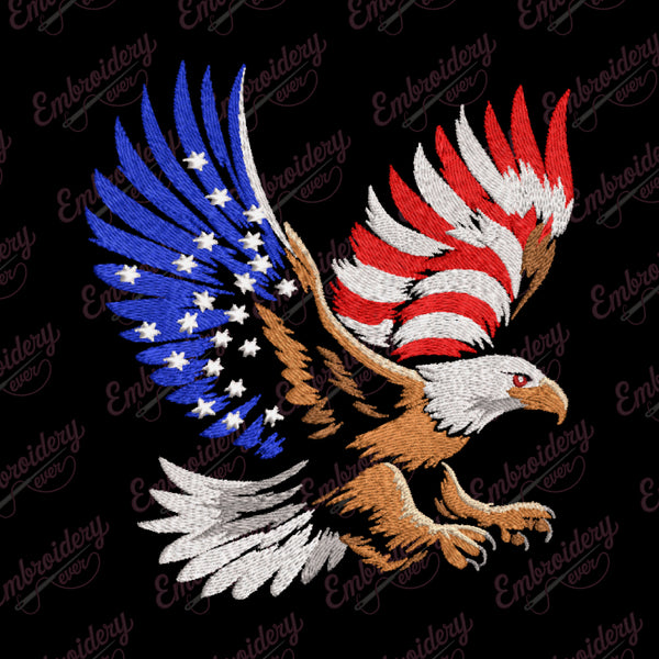 American Eagle with Flag Wings Embroidery Design